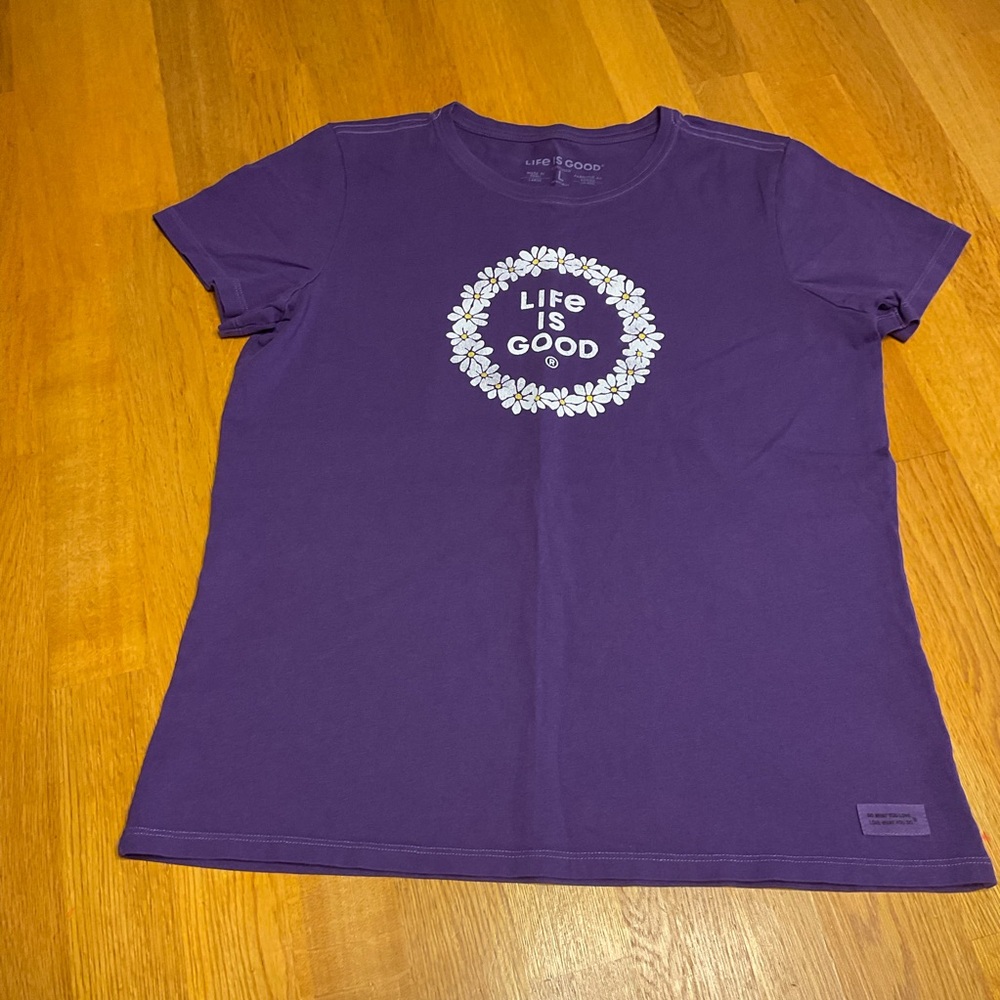 Life is good Women’s Crushed Tee Size Large Classic Crewneck 100% Cotton purple - Picture 2 of 9